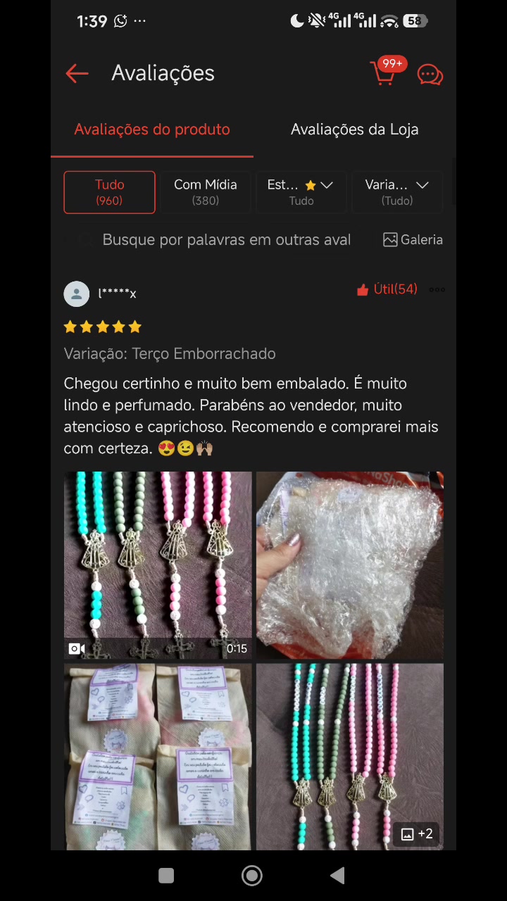 Avaliação real elogiando embalagem, perfume e atendimento