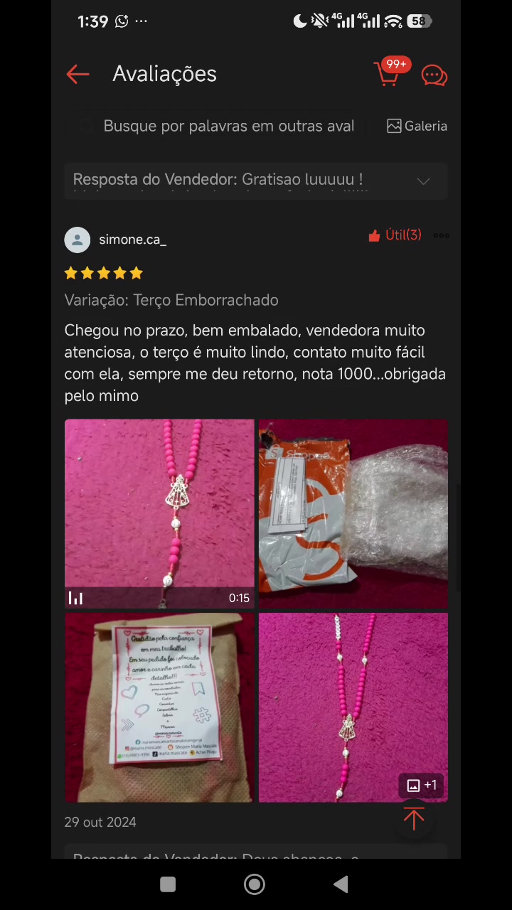 Comentário com fotos elogiando rapidez e acabamento