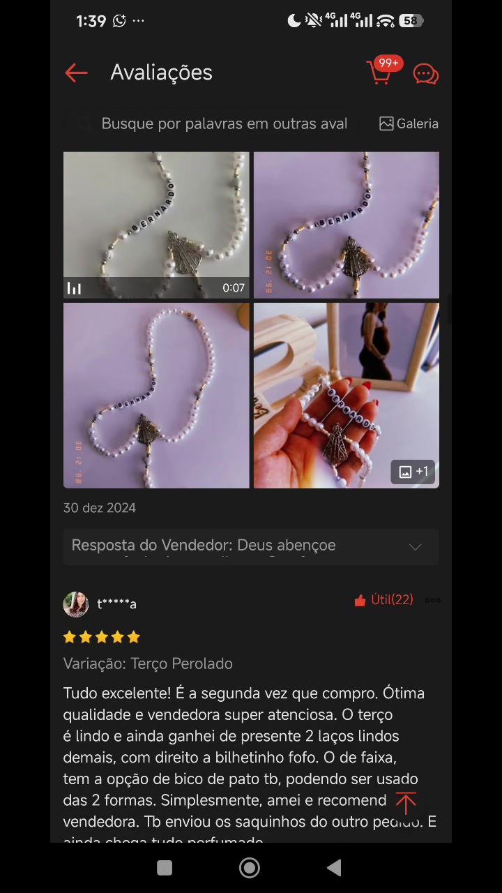 Cliente recorrente elogiando qualidade e presentes enviados