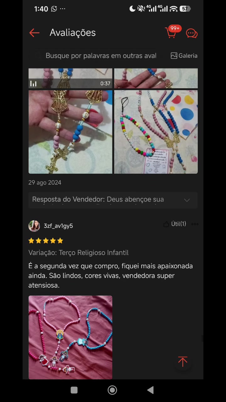 Comentário com modelos perolados e embalagem personalizada