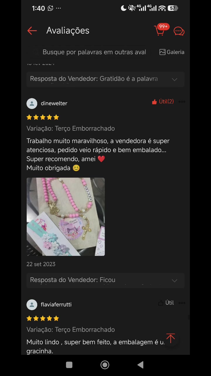 Comentário recomendando a loja e destacando a embalagem
